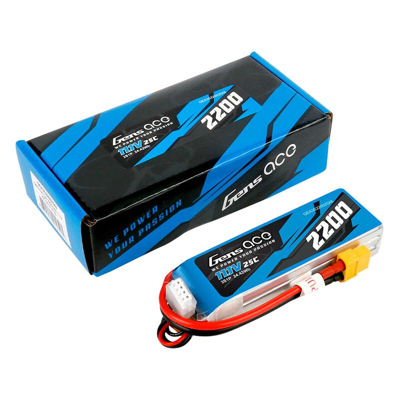 11.1V 2200mAh 3S 25C LiPo Battery: XT60