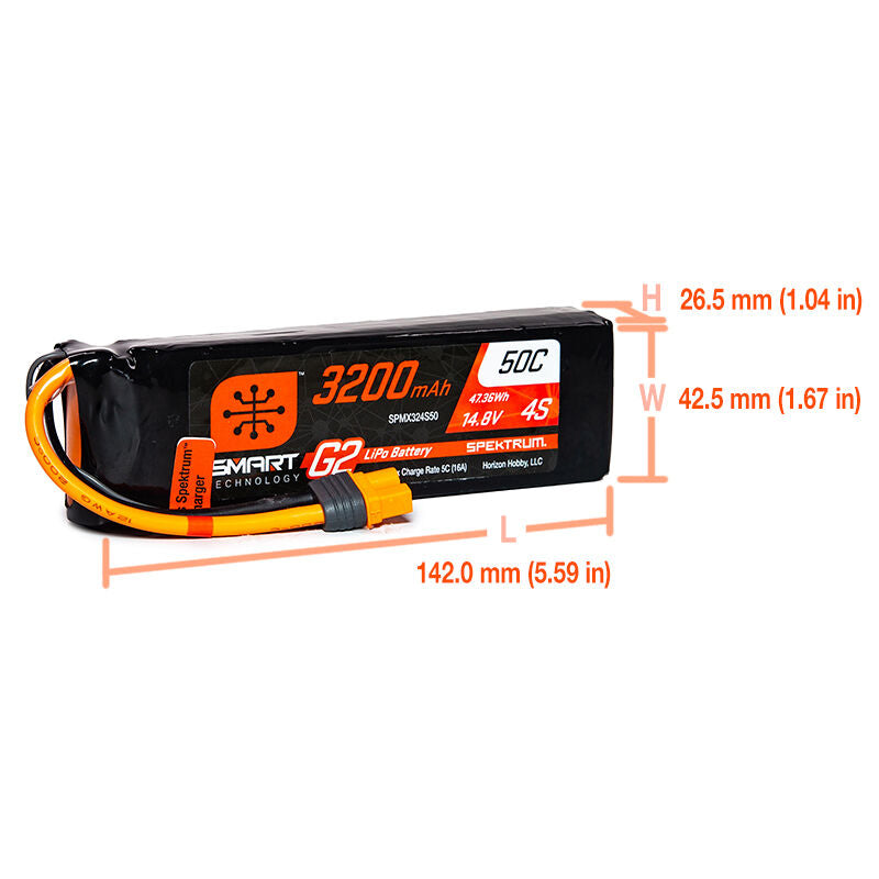 3200mAh 4S 14.8V Smart G2 LiPo 50C; IC3
