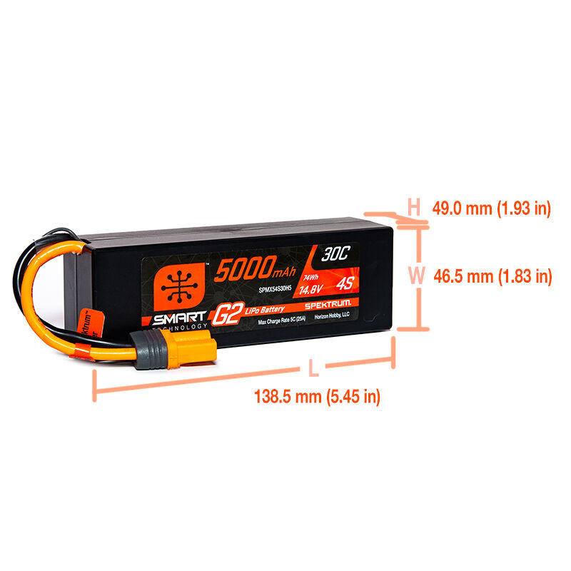5000mAh 4S 14.8V Smart G2 LiPo 30C Hard Case; IC5
