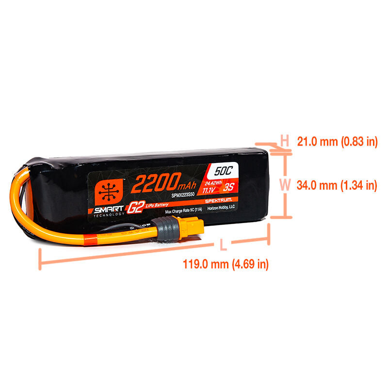2200mAh 3S 11.1V Smart G2 LiPo 50C; IC3